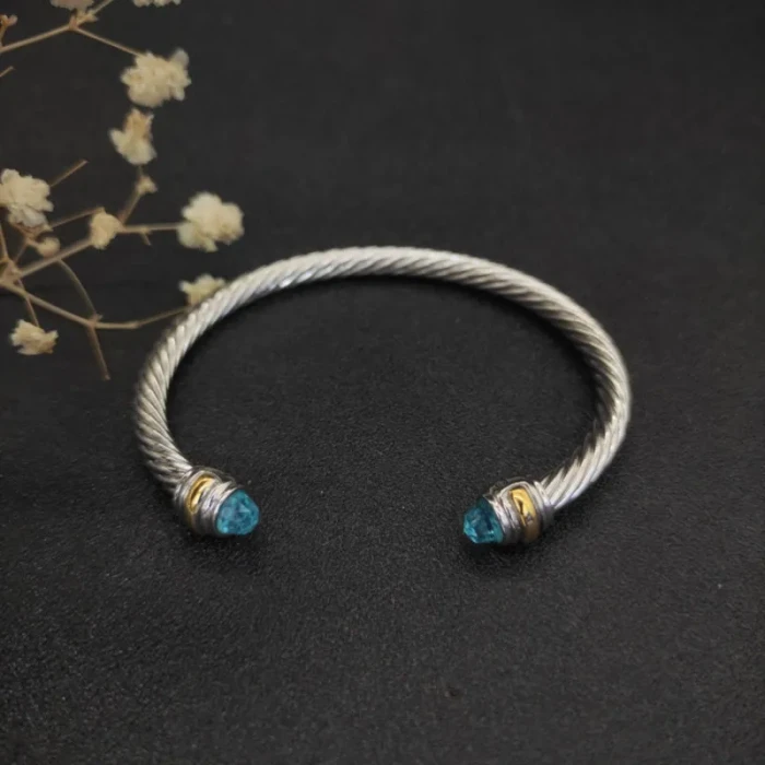 David Yurman 5mm Double-End Cap Cable Cuff Bracelet Blue Diamonds