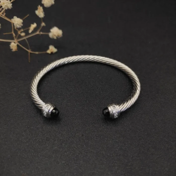 David Yurman 5mm Gemstone Black Diamond Station Cuff Bracelet