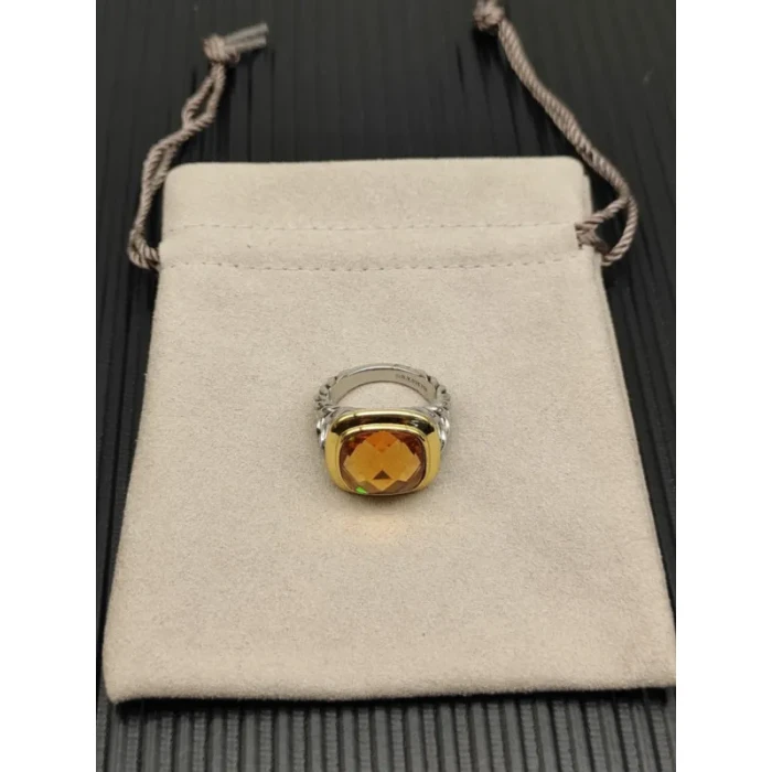 David Yurman Gold and Silver 14mm Square Champagne Diamond Ring
