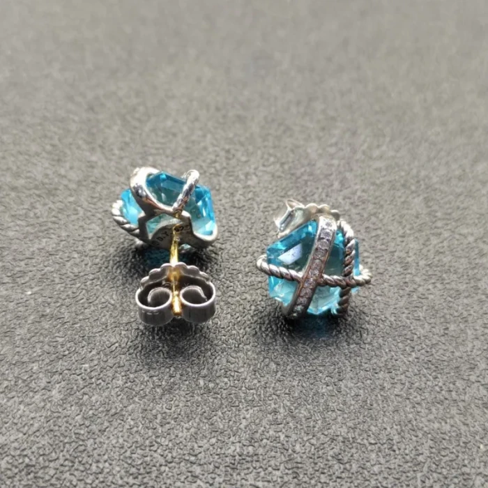 David Yurman 11mm Hexagon Diamond Blue Crystal Stud Earrings
