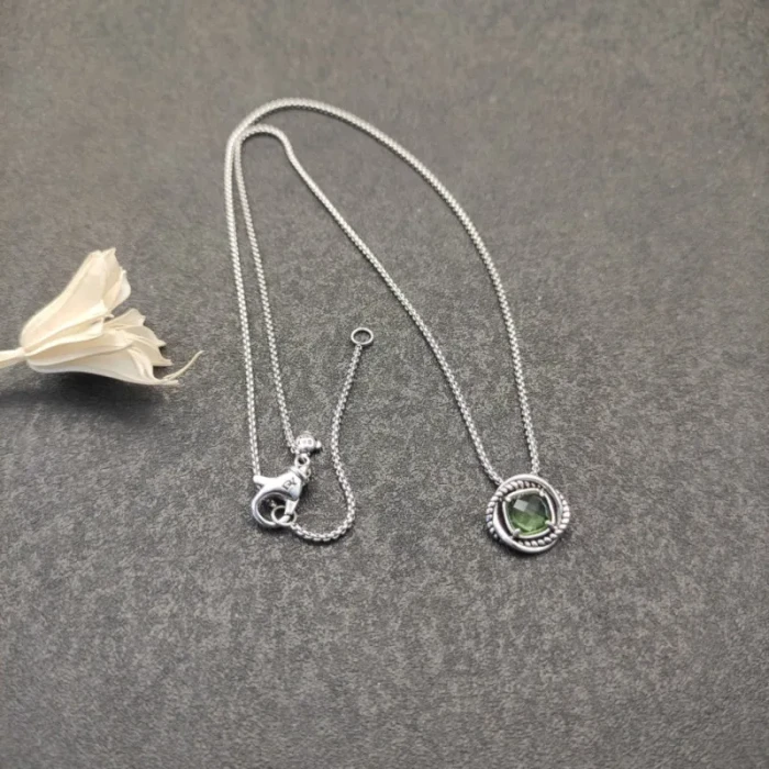 David Yurman 7mm Cable Twist Square Green Diamond Pendant Necklace, 1.5mm Chain, Length 45cm + 5cm
