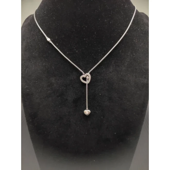 David Yurman Silver-Tone Double Heart Diamond Necklace