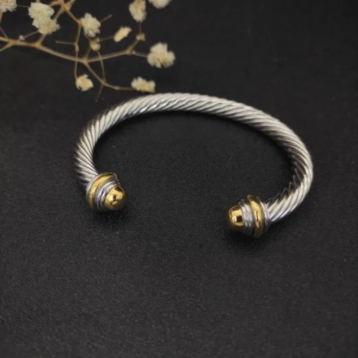 David Yurman 7mm Gold and Silver Dome-End Cable Cuff Bracelet
