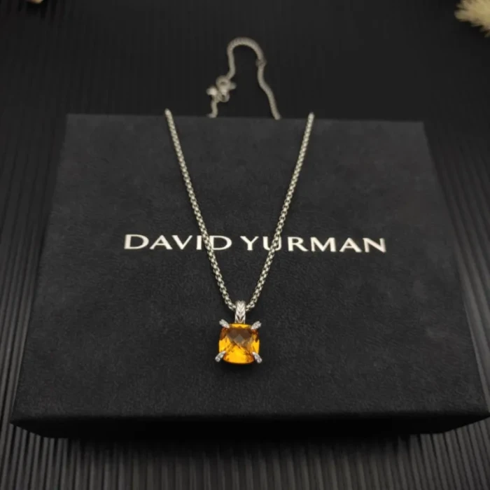 David Yurman Sterling Silver 11mm Four-Prong Yellow Diamond Necklace