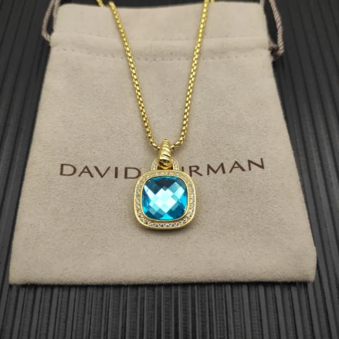 David Yurman Gold 14mm Square Blue Diamond Necklace