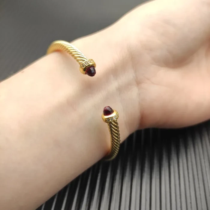 David Yurman 4mm Gold Red Diamond Bangle Bracelet
