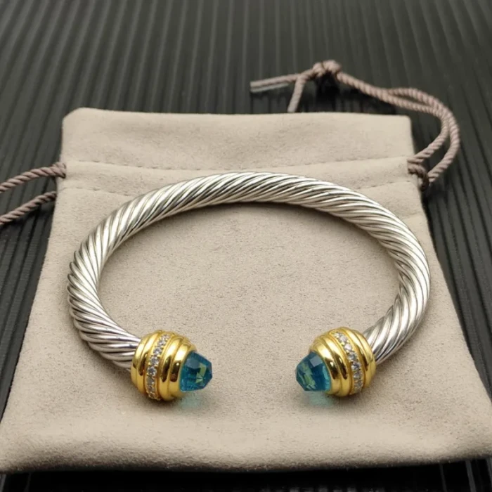 David Yurman 7mm Gold Blue Diamond Head Gemstone Bracelet, Fits Wrist Sizes 16–20cm