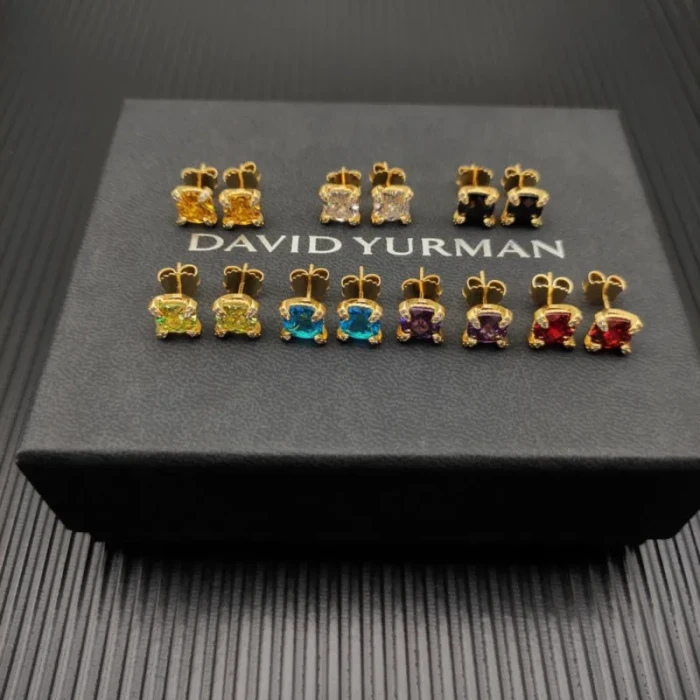David Yurman 8mm Gold Four-Prong Red Diamond Stud Earrings