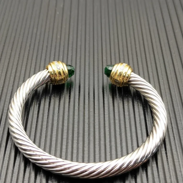 David Yurman 7mm Gold Deep Green Diamond Head Gemstone Bracelet, Fits Wrist Sizes 16–20cm