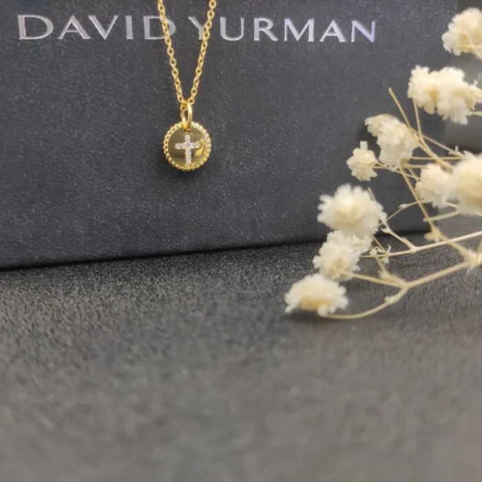 David Yurman Cross Medallion Pendant Necklace Gold