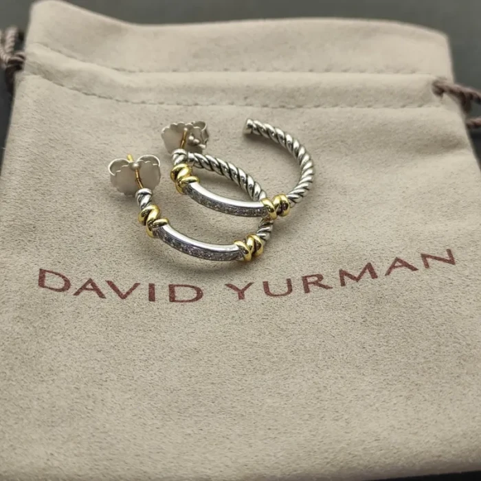 David Yurman Gold and Silver Gold Wire Wrapped Earrings