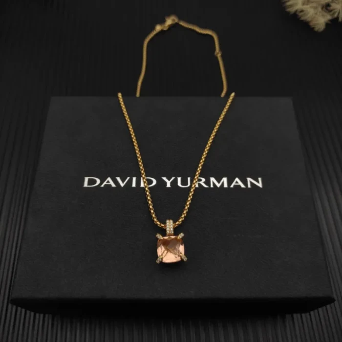 David Yurman Gold 11mm Four-Prong Champagne Diamond Necklace