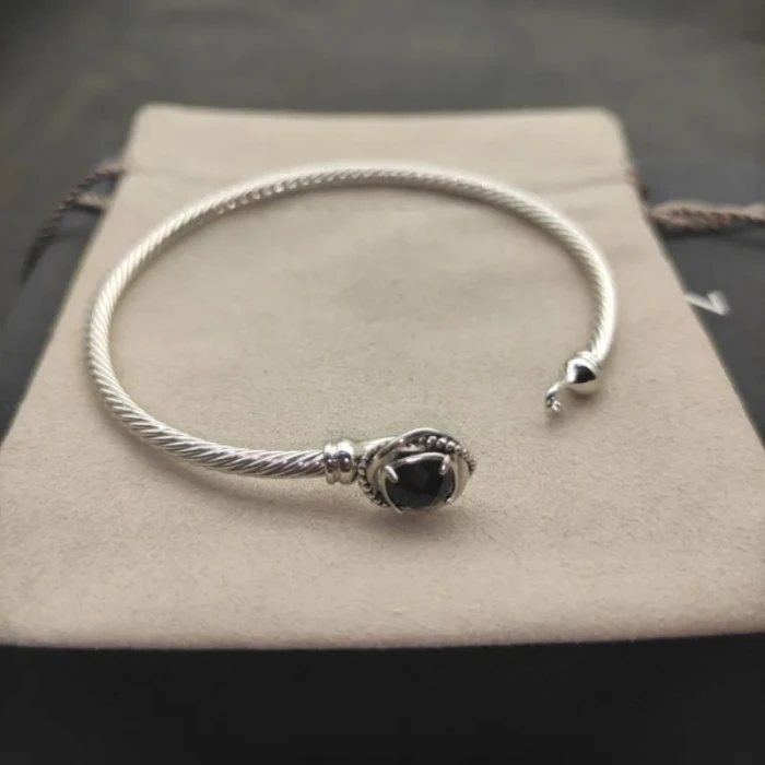 David Yurman 3mm Cable Classic Four-Point Black Diamond Cuff Bracelet
