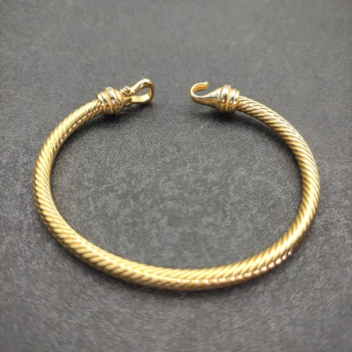 David Yurman 4mm Gold Diamond Hook Cuff Bracelet, Fits Wrist Size 16cm - 20cm