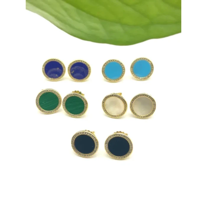 David Yurman 14mm Gold Round Turquoise Diamond Stud Earrings