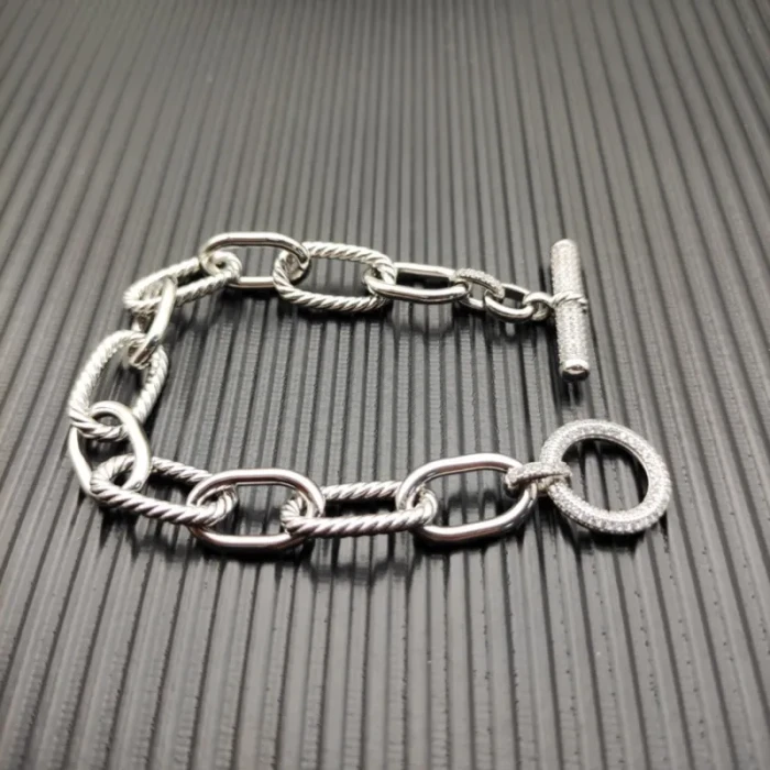David Yurman Sterling Silver Cable Bracelet with Diamond-Set Rotating Clasp