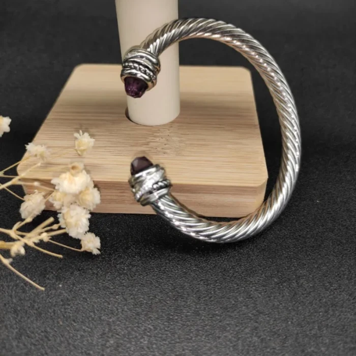 David Yurman 7mm Cable Bracelet with Rotating Purple Pavé End Caps