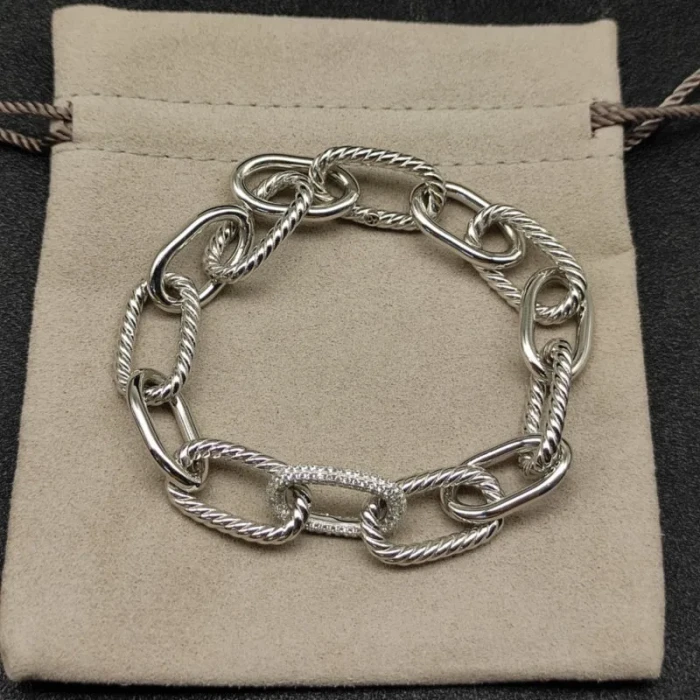 David Yurman Silver Madison Chain Single Diamond Bracelet, 21cm