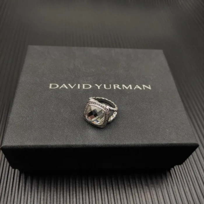 David Yurman Sterling Silver 14mm Square Pavé White Diamond Ring