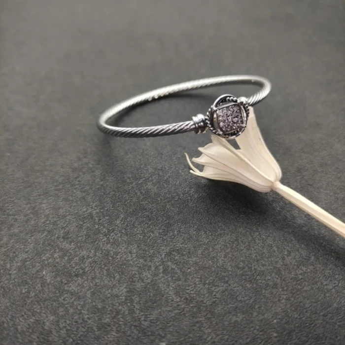 David Yurman 3mm Cable Twist Pavé Diamond Cuff Bracelet, Length 17cm / 19cm