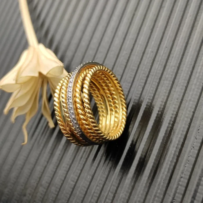 David Yurman Gold Pavé Twisted Cable Ring