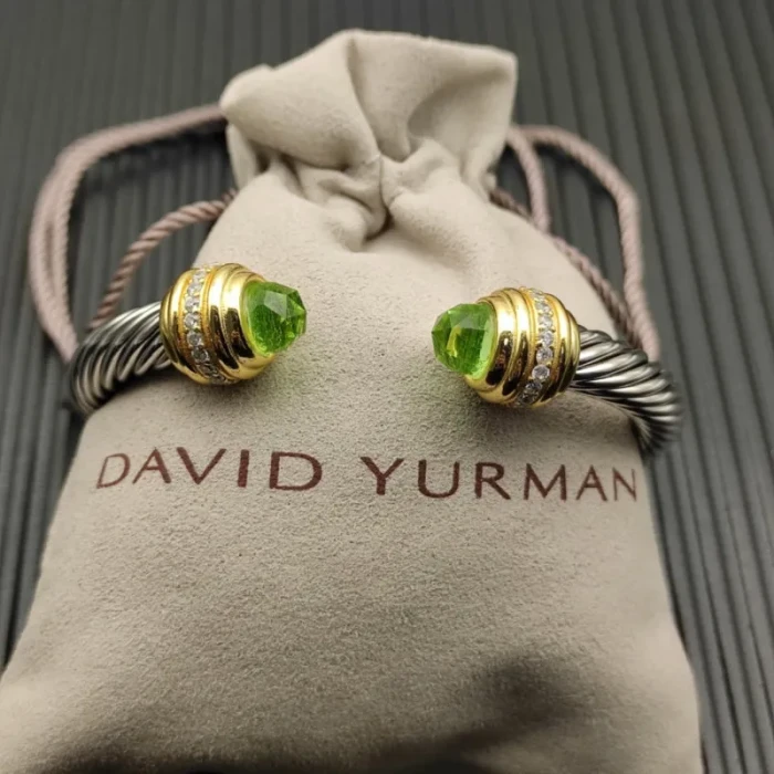 David Yurman 7mm Gold Light Green Diamond Head Gemstone Bracelet, Fits Wrist Sizes 16–20cm