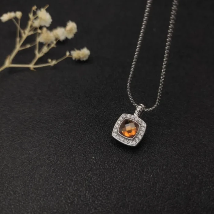 David Yurman 7mm Cushion-Cut Center Stone Necklace Champagne Diamond