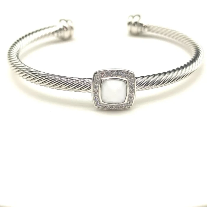 David Yurman 4mm Square Pavé Cable Bracelet with White Onyx