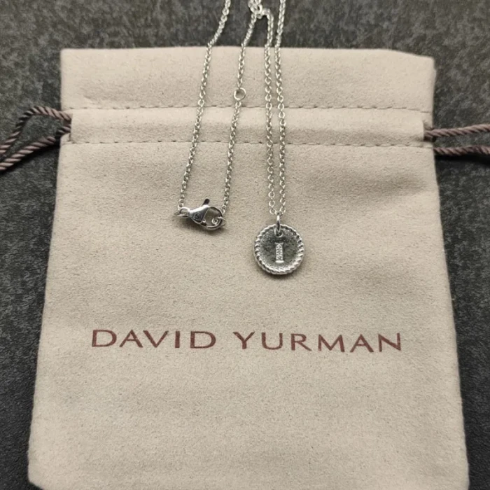 David Yurman Gold Diamond Initial I Disc Pendant Necklace