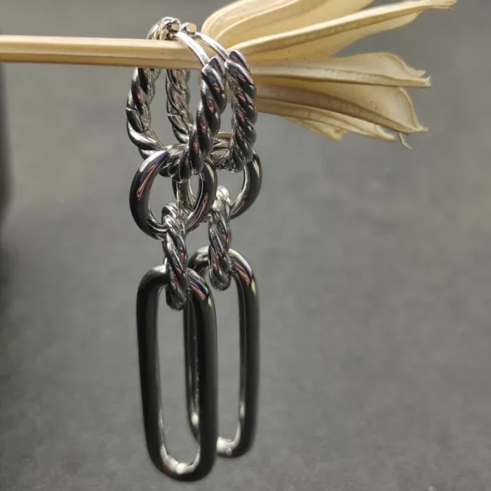 David Yurman Silver Four-Ring Earrings, 53.5mm Length