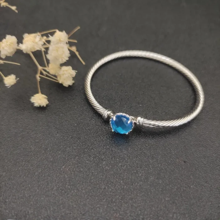 David Yurman 3mm Blue Diamond Cable Cuff Bracelet