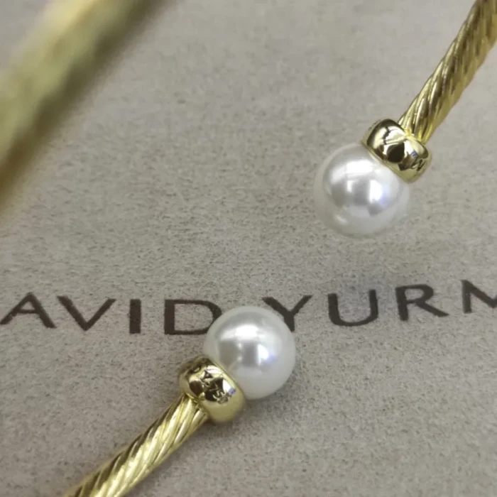 David Yurman 3mm Gold Cable Pearl Bracelet
