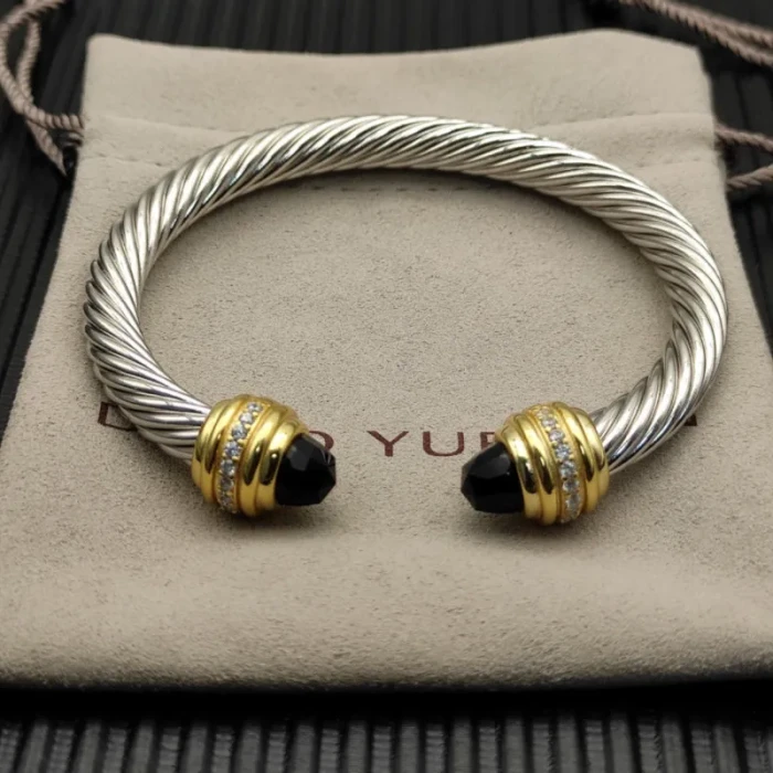 David Yurman 7mm Gold Black Diamond Head Gemstone Bracelet, Fits Wrist Sizes 16–20cm