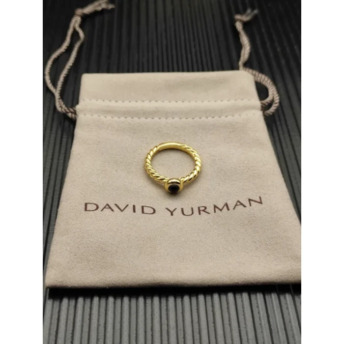 David Yurman Gold 2.8mm Petite Cable Black Onyx Ring