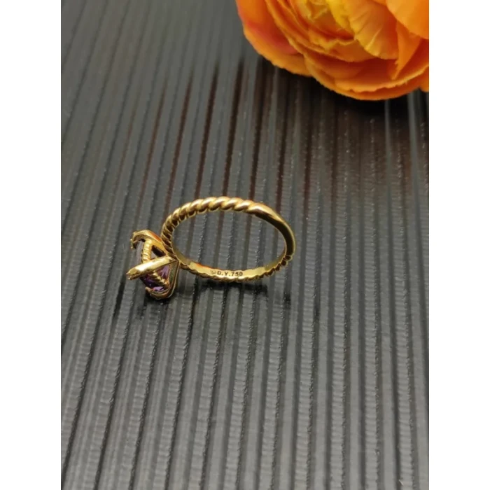 David Yurman Gold 8mm Four-Prong Purple Diamond Ring