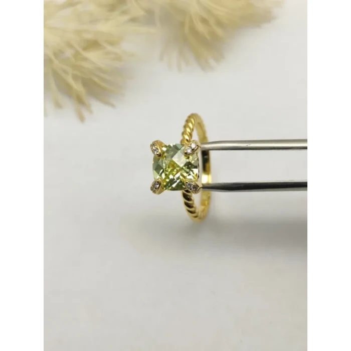 David Yurman Gold 8mm Four-Prong Green Diamond Ring