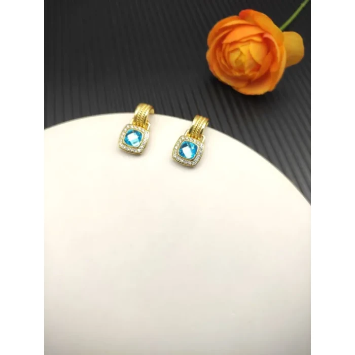 David Yurman Gold Blue Pavé Square Cable Drop Earrings