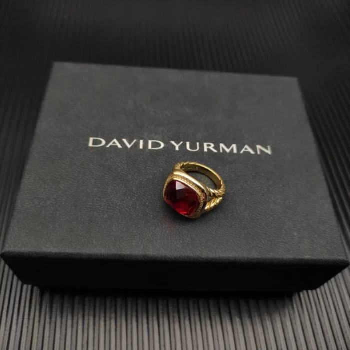 David Yurman Gold 14mm Square Red Pavé Diamond Ring