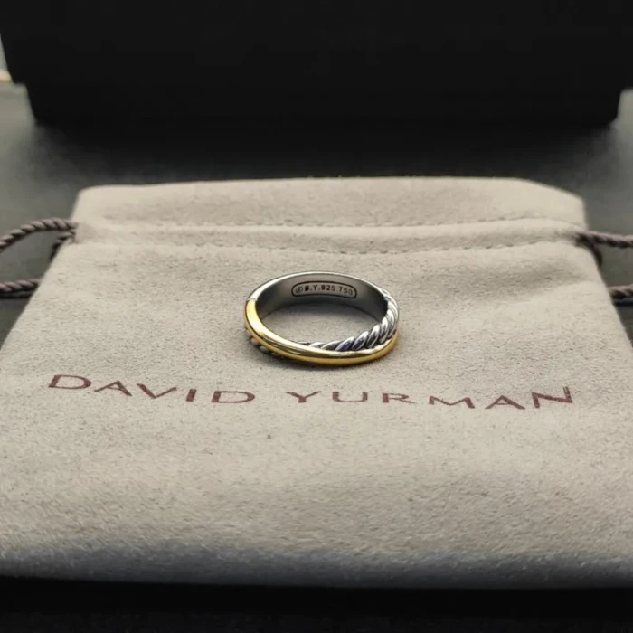 David Yurman Gold and Silver Cable Twist Crossover Ring