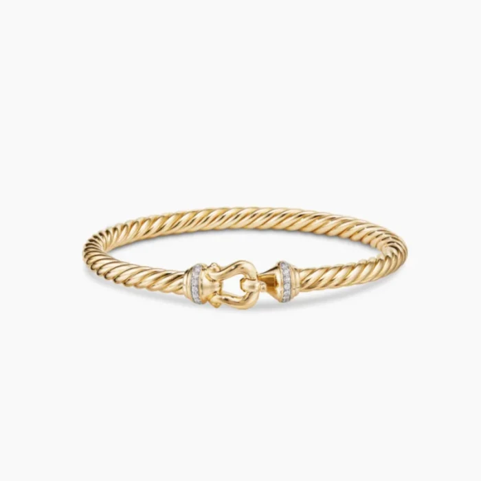David Yurman 5mm Gold Diamond Hook Cuff Bracelet, Fits Wrist Size 16cm - 20cm