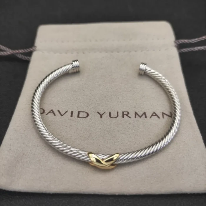 David Yurman 4mm Cable Cuff Bracelet with Single X Station Accent