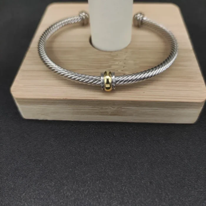 David Yurman 4mm Gold and Silver Single Bead Cuff Bracelet