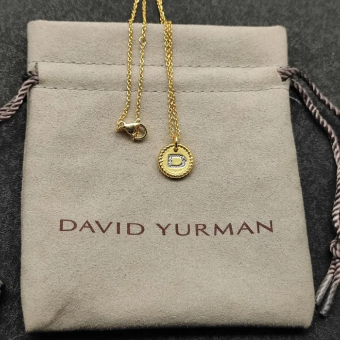 David Yurman Silver Diamond Letter D Round Pendant Necklace, Length 42cm + 3cm + 3cm