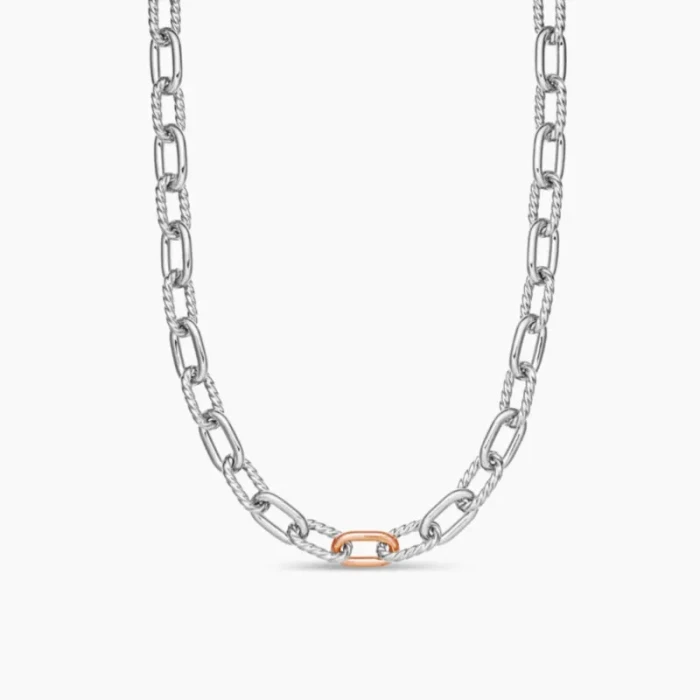 David Yurman Rose Gold and Silver Madison Chain Necklace 48cm