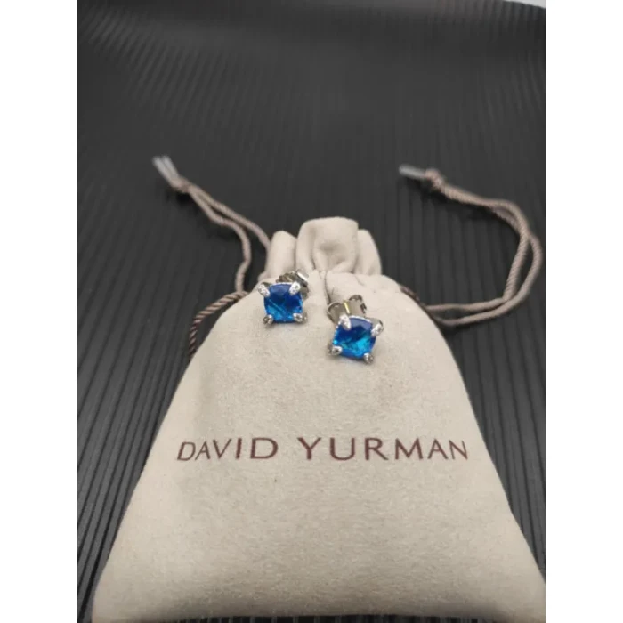 David Yurman 8mm Four-Prong Blue Diamond Stud Earrings