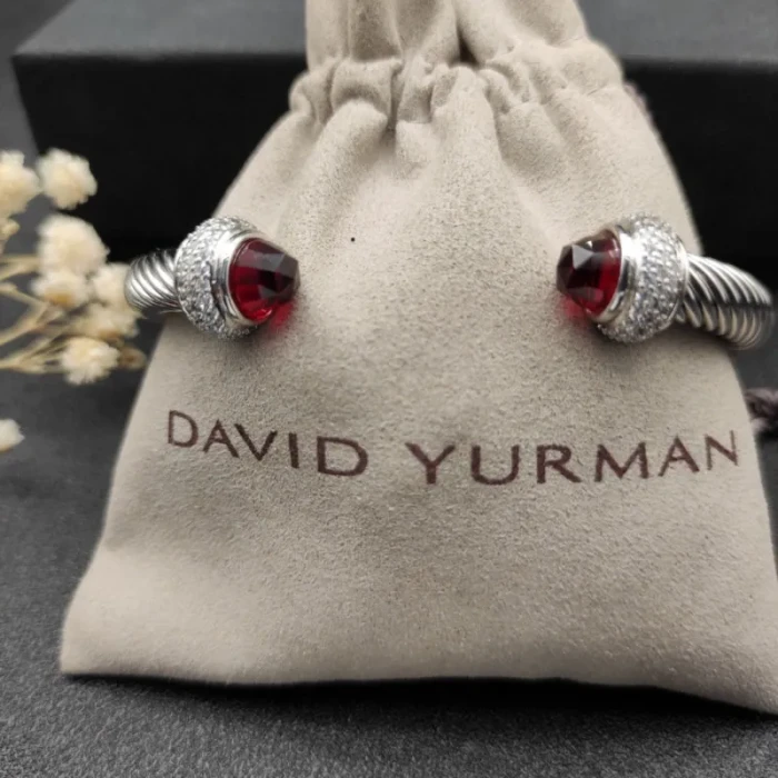David Yurman 7mm Full Pavé Red Diamond-Set End Cap Cable Bracelet