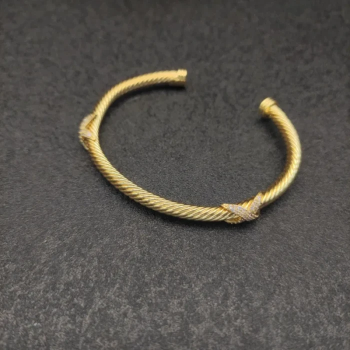 David Yurman Gold Tone 4mm Diamond Double X Cuff Bracelet