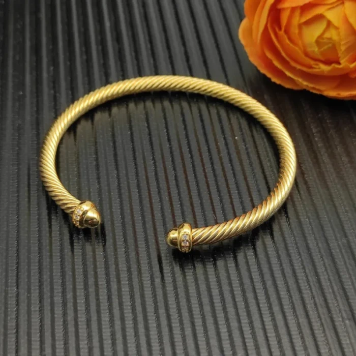 David Yurman 4mm Gold Round End Pavé Diamond Bracelet