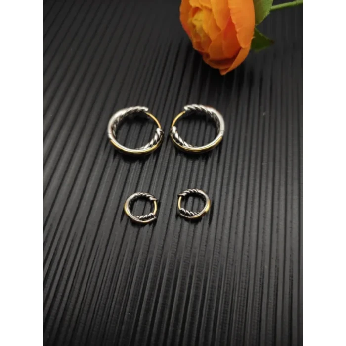 David Yurman 12.4mm Gold and Silver Cable Wrap Single-Line Earrings