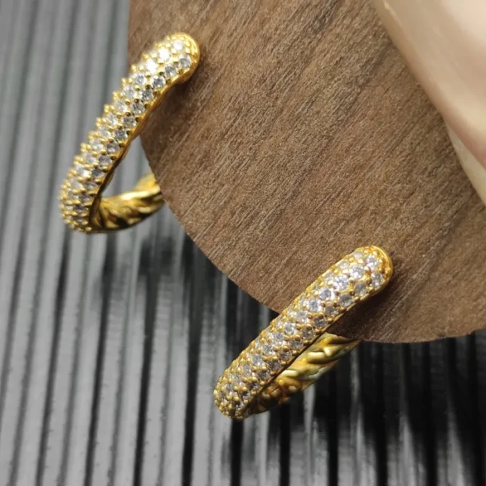 David Yurman Gold 24.3×15.9mm Pavé Hoop Earrings
